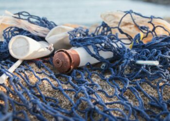 plastic bottles on net