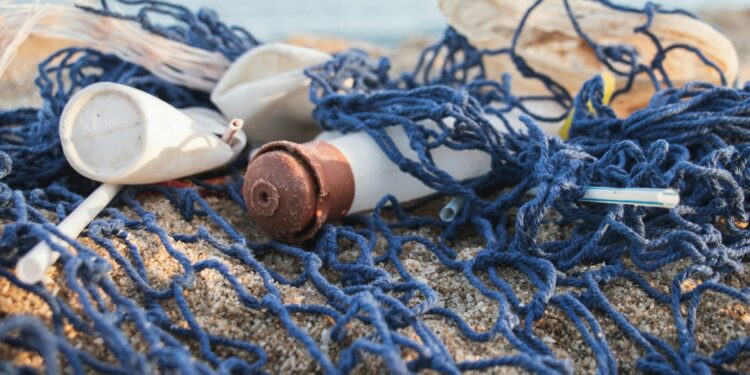 plastic bottles on net