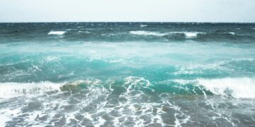 a view of the ocean from the shore
