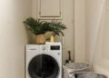 A laundry room with a washer and dryer