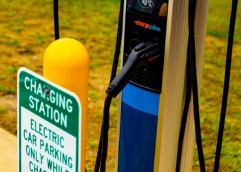 a blue and white bicycle handlebars