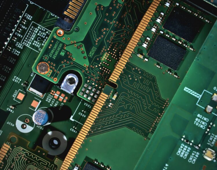 A close up of a computer mother board